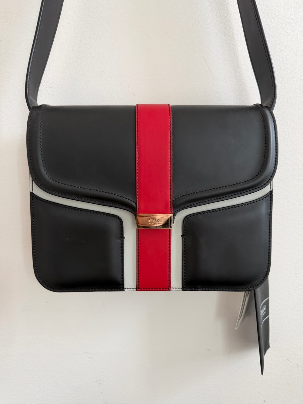 Armani Exchange Black, Red & White Leather Crossbody Bag